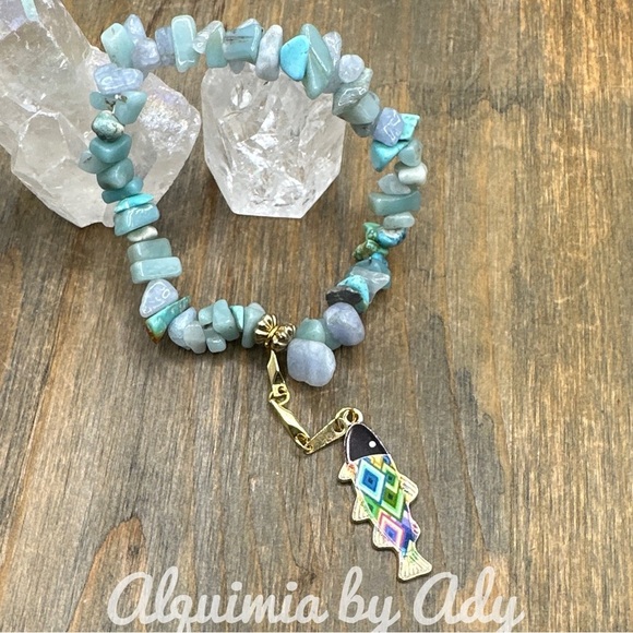 Aquamarine Bracelet March Birth Bracelet 14k gold beaded unique - Picture 1 of 10